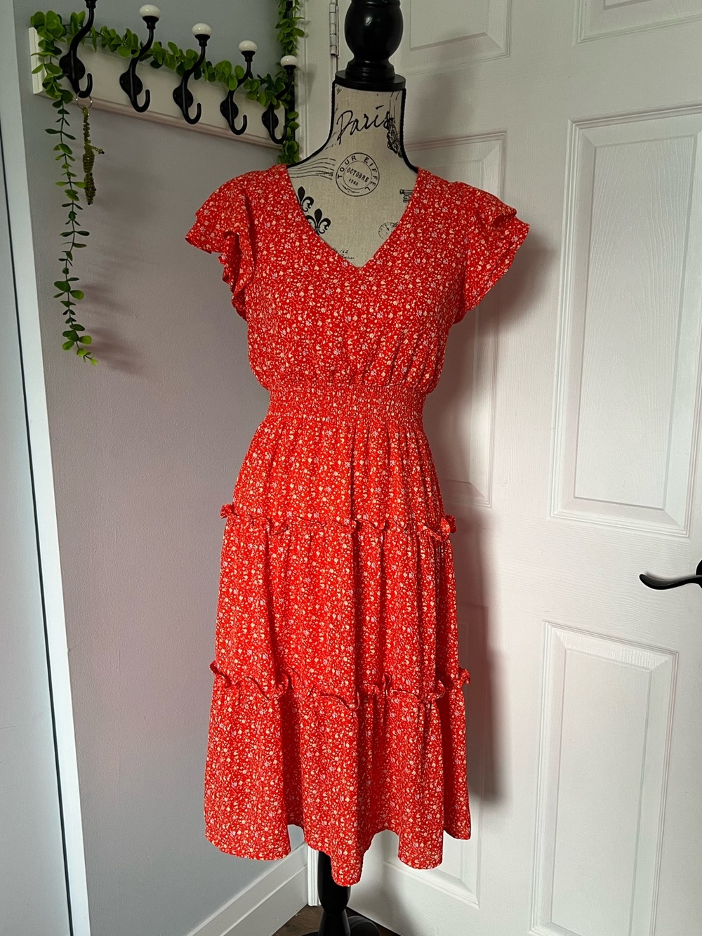 Sienna Sky Red Floral Tiered Midi Dress